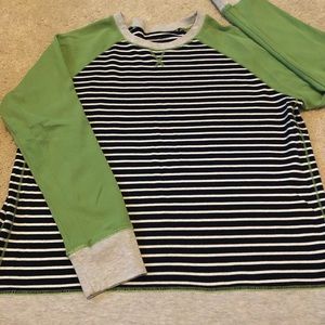 Eddie Bauer Ladies Pullover Sweatshirt Size XL Blue/Grey stripe, green sleeves